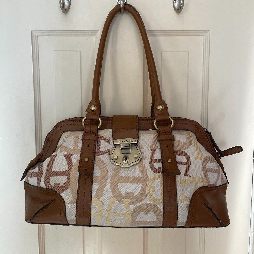 Etienne Aigner Monogram Print Shoulder Bag Handbag